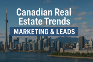 Canadian city skyline collage with real estate marketing concept
